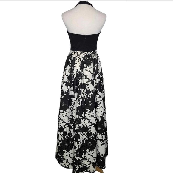 NWT Aidan by Aidan Mattox [sz 4‎ ] Floral Ponte & Taffeta Halter Gown Black - Picture 5 of 7